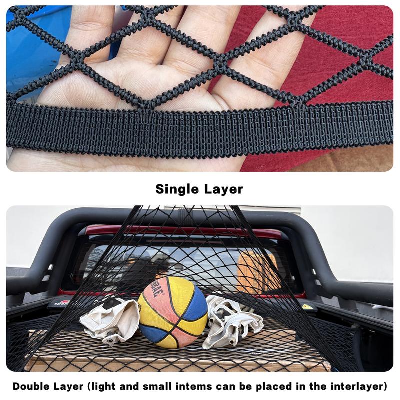 Highly Elastic Cargo Net, Simple Truck Bed Cargo Mesh Organizer, Ideal for ATV, SUV, UTV, Truck and Boat Use Furniture Camping Gear Compact Storage Stretchable