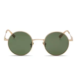 Valentino Classic Round Sunglasses - Slim Gold-Tone Frame & Green Lenses for Everyday Wear & Travel