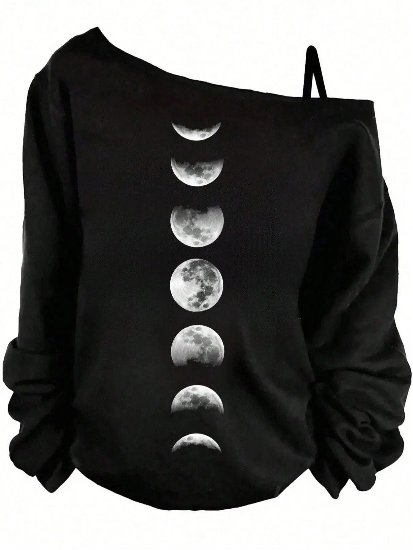Dark Gothic Shoulder Baggy Sweatshirt, Graphic Sweatshirts, Moon Phase Print Long Sleeve Top, Casual Loose Fit Hoodie for All Seasons, All Season Pullover, Womenswear