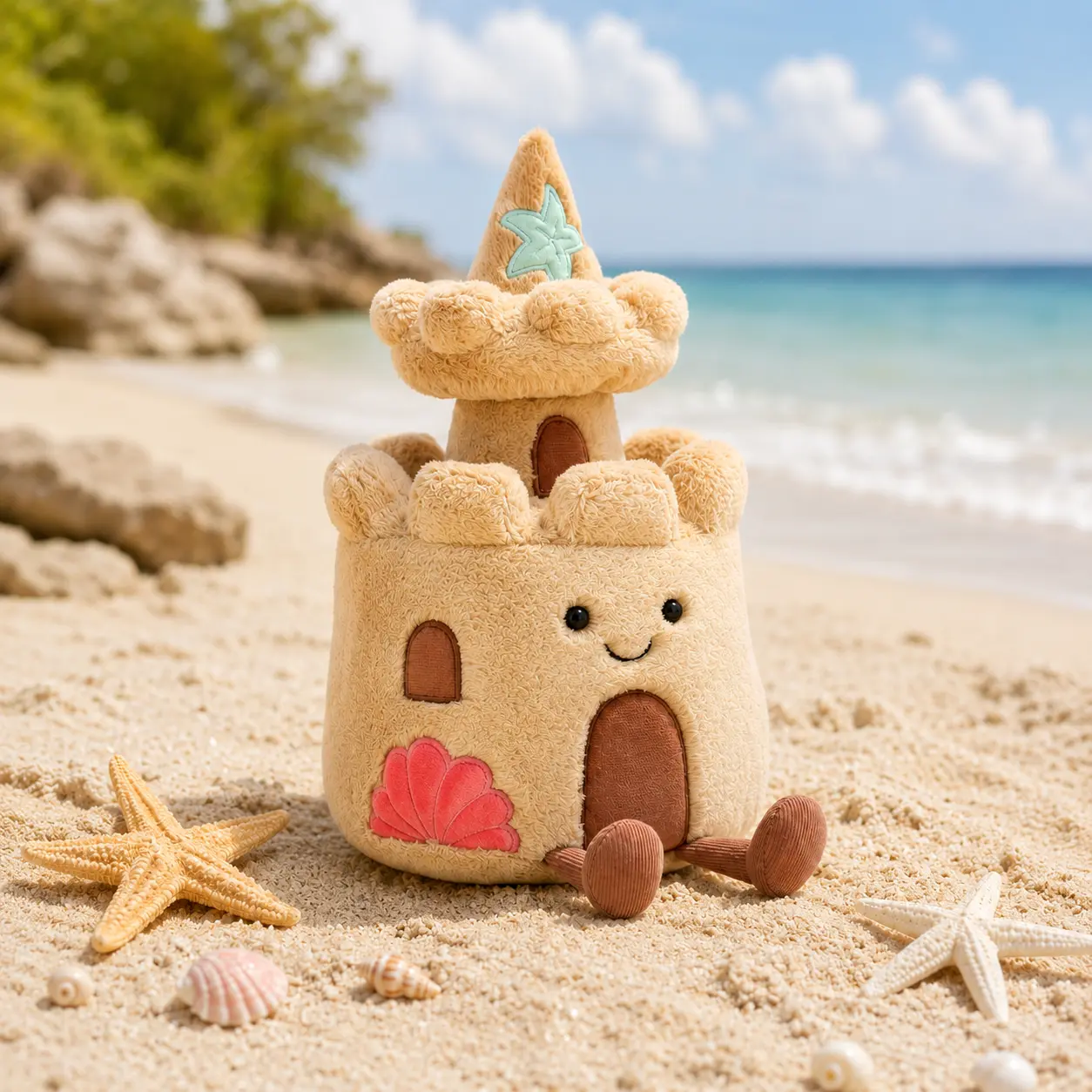 Jellycat Cute Sandcastle Plush Toy – Soft Beach-Themed Stuffed Animal with Starfish and Seashell Details for Kids and Collectors