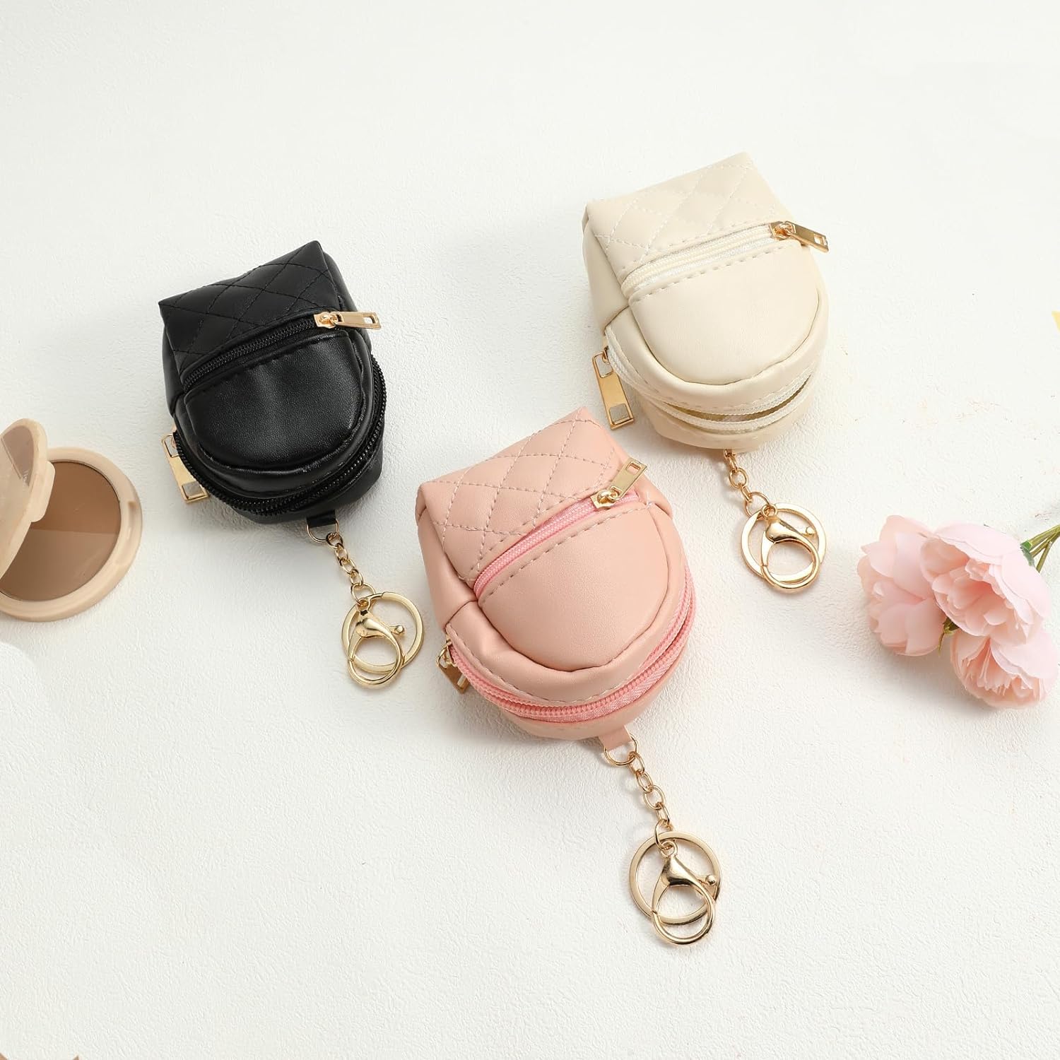 Mini Backpack Keychain Pouch, PU Leather Lipstick Bag Zipper Pouch, Charm Pouch, Coin Holder, Earbud Holder Mini Backpack Keychain Pouch, PU Leather Lipstick Bag Zipper Pouch, Charm Pouch, Coin Holder, Earbud Holder
