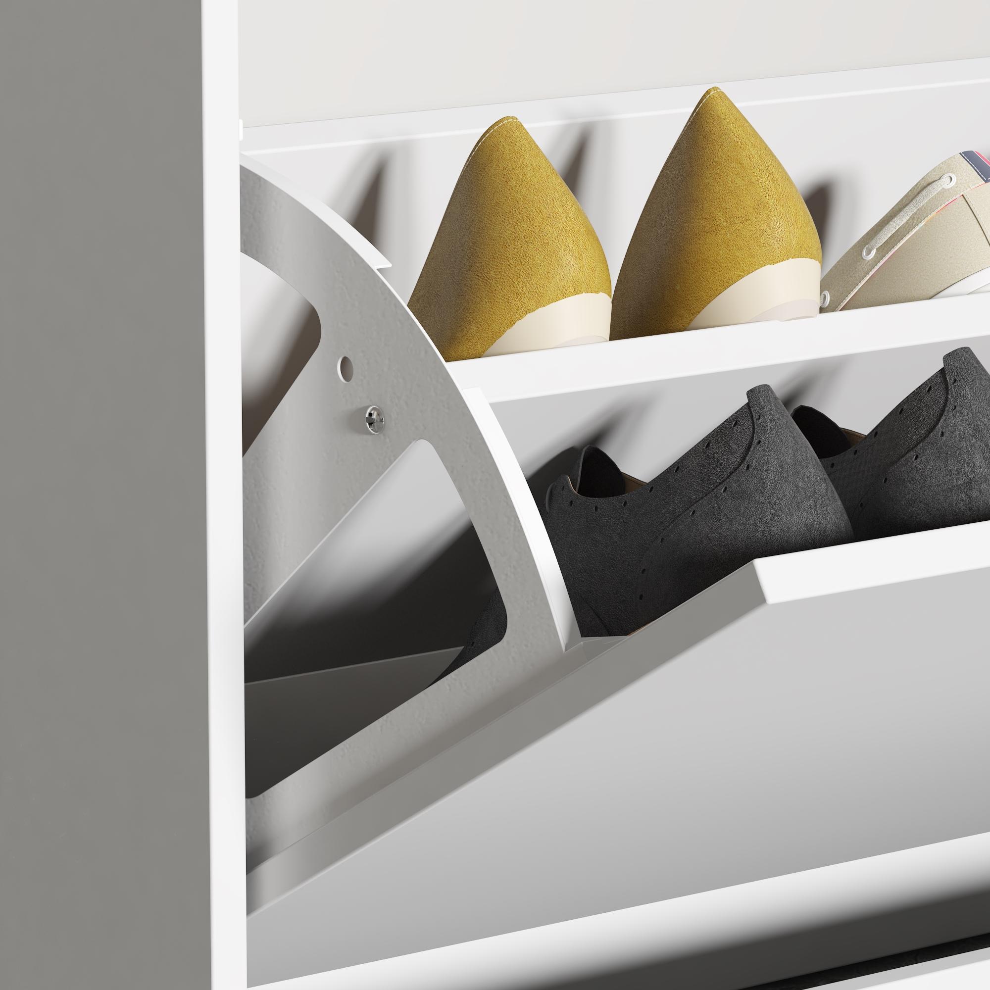 FUFU&GAGA Special Side Mirror Design Shoe Storage Cabinet With 4 Layers for Living Room Hallway Flip Shoes Rack