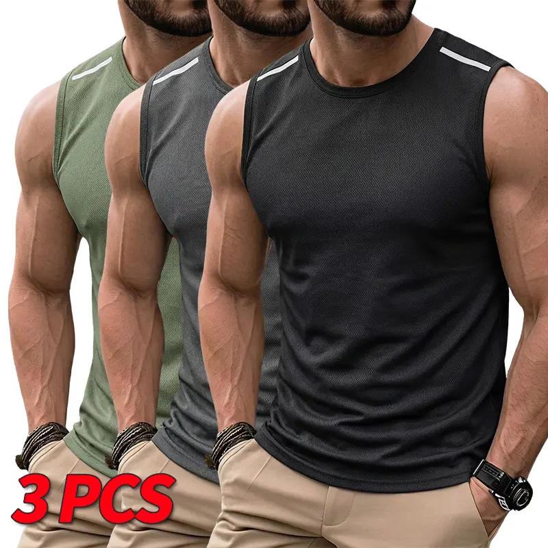 Men’s 3-Pack Quick-Dry Tank Tops for Summer, Sports Running Sleeveless Vest, Breathable Fabric, Suitable for Daily Fitness Workouts, Men’s Sport Tank Top