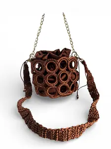 Luxury Woven Ring Bucket Bag – Double Strap Convertible Crossbody with Silk Inner Pouch