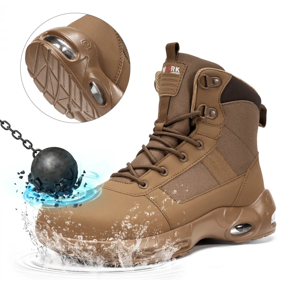【Father's Day Gift】Men's Steel Toe Waterproof Work Boots with Air Cushion - Non Slip Work Shoes for Construction Worker Style Workers | Ideal for Heavy Lifting,back to school,back to school haul