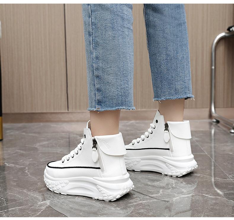 Spring and Autumn new arrival high-top shoes, round toe, thick sole for added height, soft sole, casual sneakers, street style white shoes.