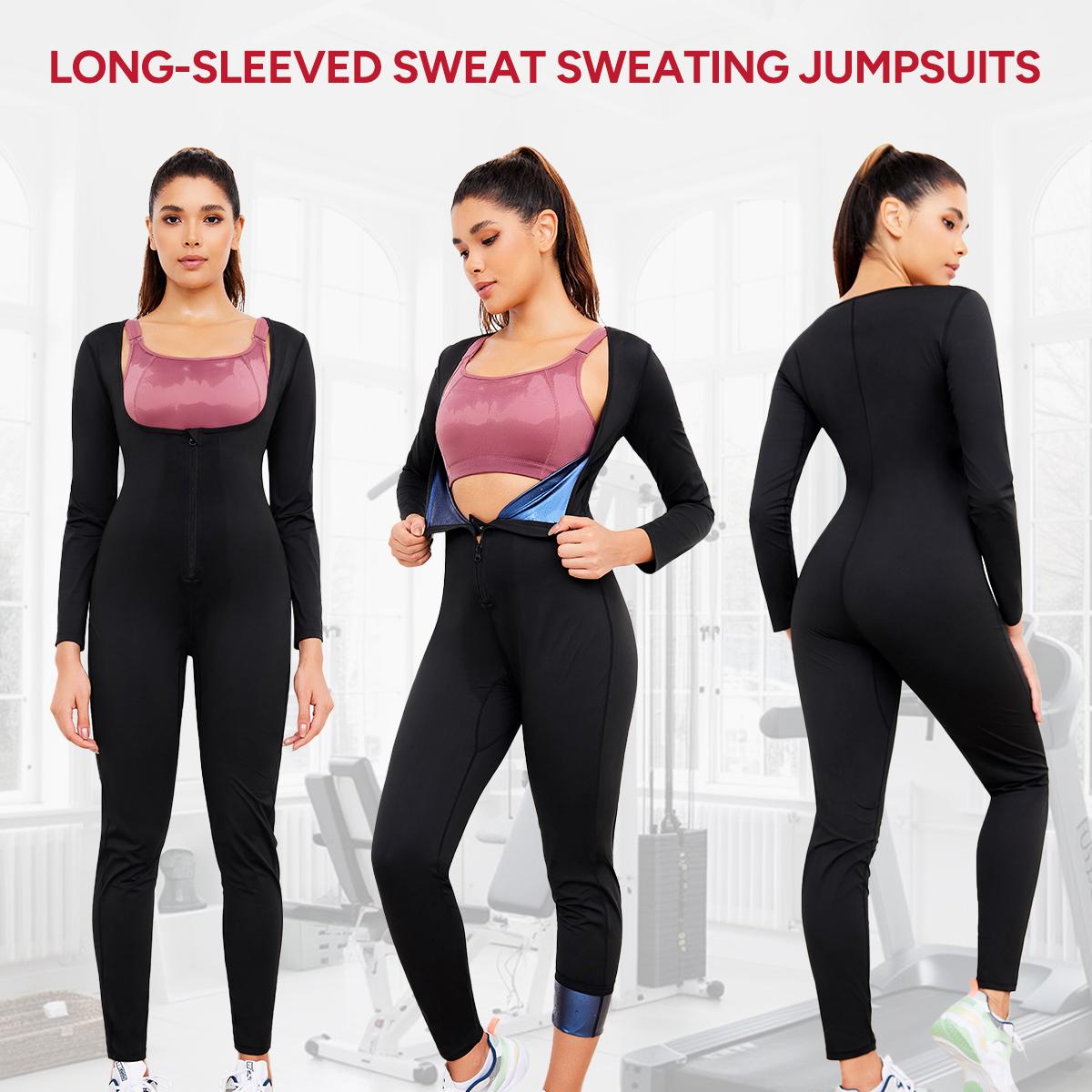 Nebility Women's Full Body Sauna Suit Long-Sleeved Jumpsuit with Waist Trainers for Sweating Profusely - Stylish Activewear & Sports Outfits Workout Gym Clothing Workout Apparel