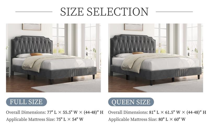 Yaheetech Linen Fabric /Velvet Upholstered Bed Frame Full/Queen/King with Wooden Slat Support, No Box Spring Needed, Durable Construction, Easy Assembly Furniture Bedroom Beige Headboard