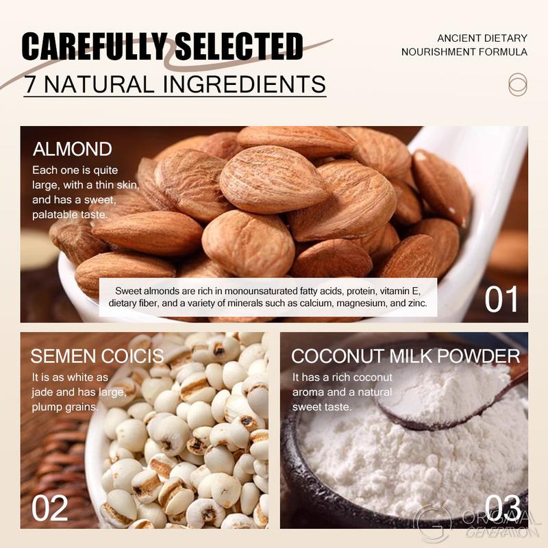 Almond Soy Milk Beauty  Tea 140g (7pcs×20g) Caffeine Free With Almond, Instant soybean powder, Semen Coicis, Coconut  milk powder,  Oligo-maltose, Lotus seed, Gordon Euryale, Yam, Lily