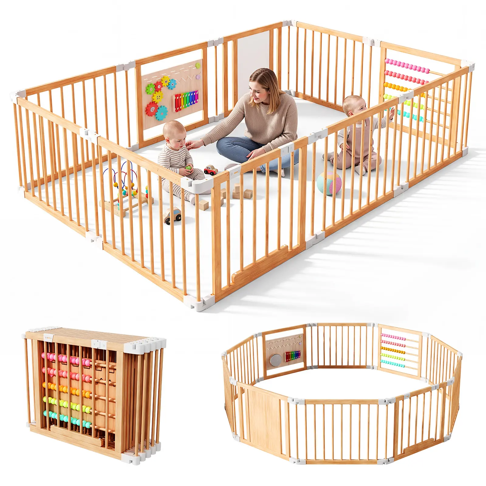 Baby Playpen & Safety Gate, 6/8/10 Foldable Panels Shape-Changeable Kids Activity Center with Built-in Toy Panels, Child-Proof Lock Easy Assembly Indoor Toddler Fence, CPC & CPSIA Certified Safe Play Yard deskmakeover