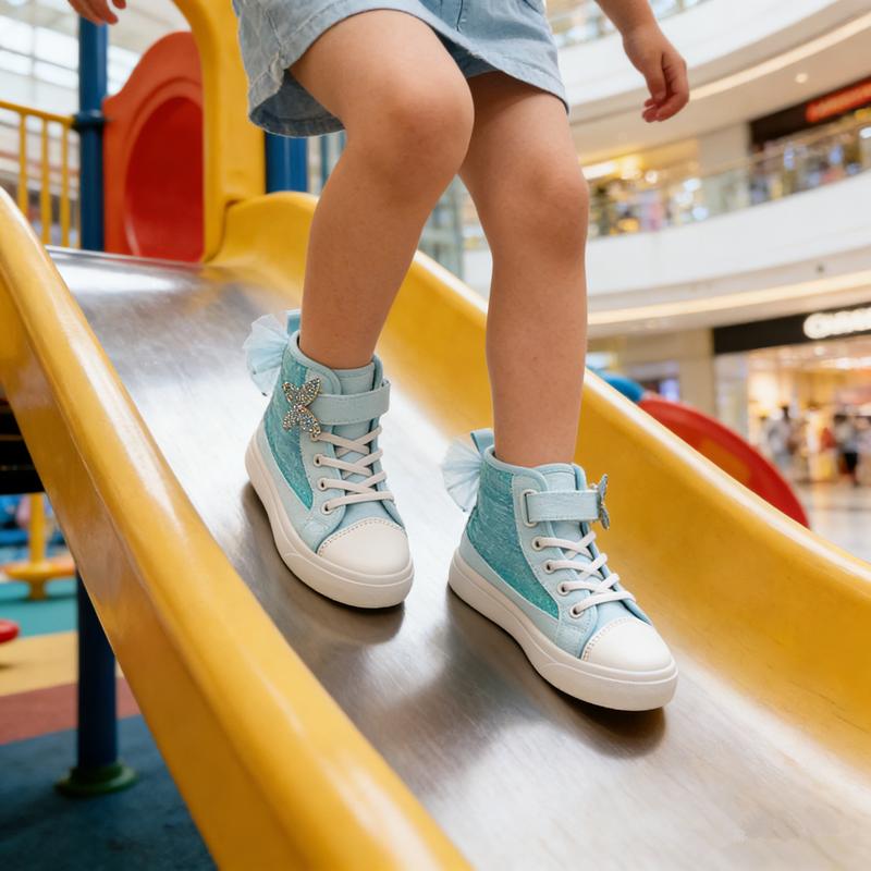 Toddler Sneakers for Girls Boys Canvas High Top Kids Fashion Sparkle Sequins Bow Shoes Running Walking Casual Shoes with Cute Sparkling Butterfly Design