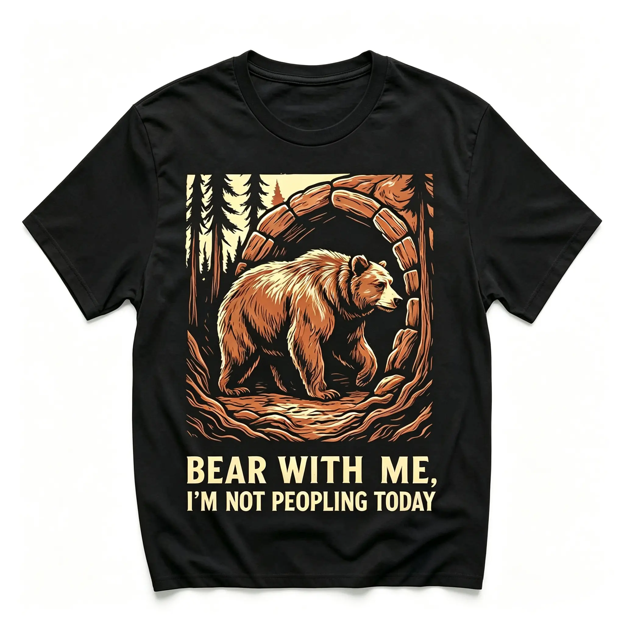 Bear With Me I'm Not Peopling Today Funny Bear T-Shirt, Introvert Grizzly Bear Shirt, Nature Camping Forest Animal Tee, Antisocial Sarcastic Gift For Men Women casual summer everyday tshirt