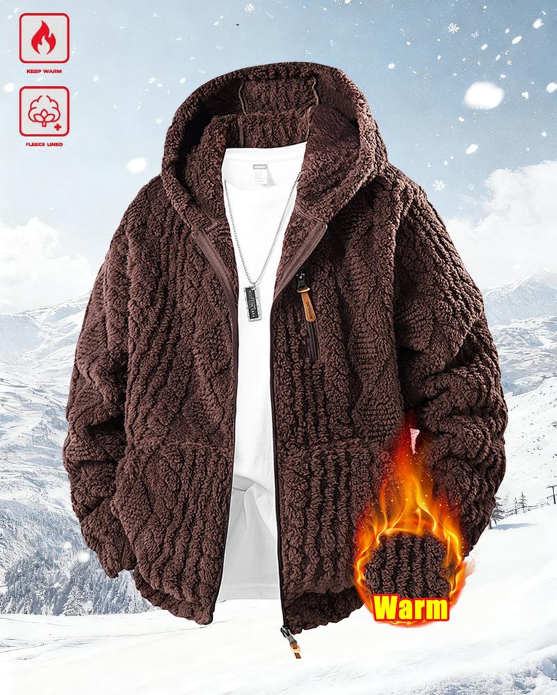 Men's Winter Fleece Hoodie – Thick, Warm Jacket; Features a Zippered Front Closure; Perfect for Various Occasions Such as Everyday Commutes and Weekend Outings, Making It a Versatile Piece in Any Man's Wardrobe. Casual Coats