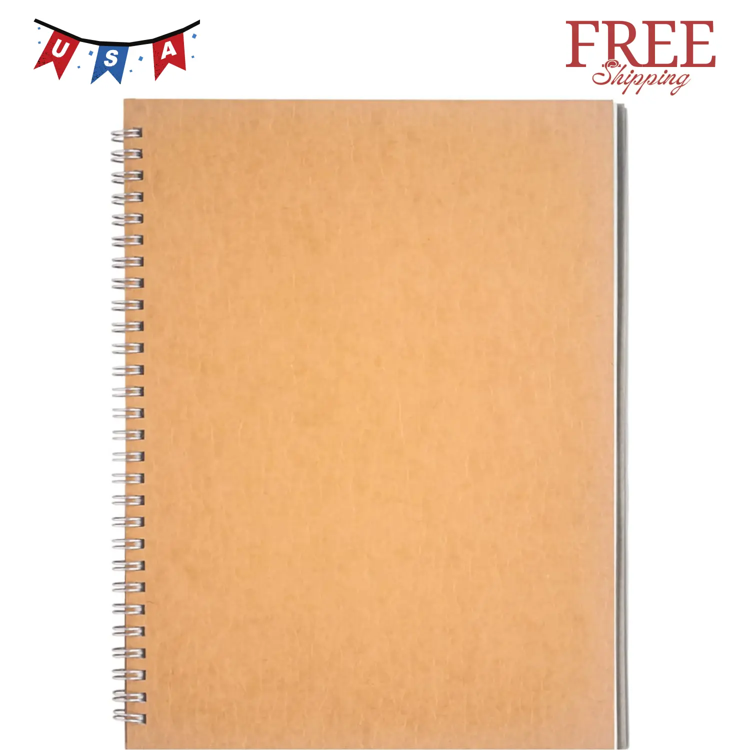 10 inch x 7.5 inch, 100GSM, Blank Spiral Notebook, 1-Pack, with writing backboard, (Brown)