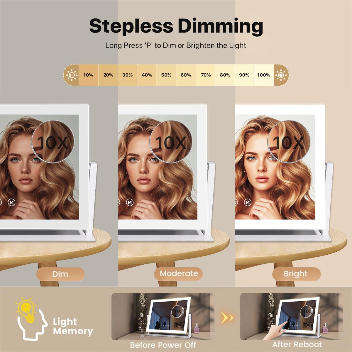 GALENTAL Vanity Mirror with Lights, LED Makeup Mirror with Dimmable 3 Color Modes, Touch Screen Control Vanity Based Mirror Desk Mirror Square White