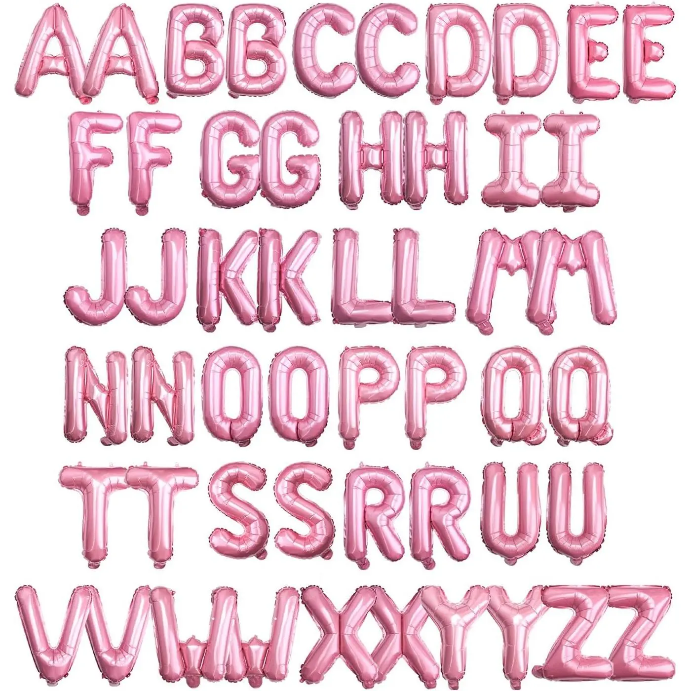 [52 PCS] 16" Foil Pink Letter Balloons 2 Sets of A-Z, Mylar Aluminum Hanging Alphabet for Girls Graduation  Year eve Birthday Party Valentine's day Decorations