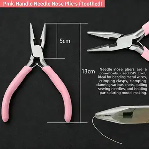 Pink Handle Pointed Nozzle Pliers (Toothed) - JEWELRY Making Pliers