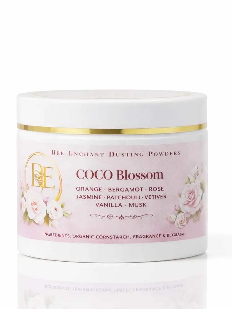 Bee Enchant’s Coco Blossom Custom Body Dusting Perfume Powder- Scented - Finely Milled powder Talc-Free Fragrance Vanilla Daily- Natural Shower Powder