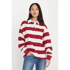 OVERSIZED RUGBY TEE | MERLOT AND CHALK RUGBY STRIPE