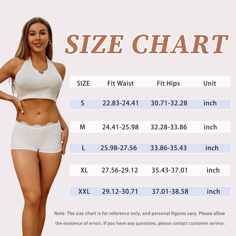 FINETOO 6pcs Boyshort Underwear for Women Cotton Boxer Briefs Full Coverage Ladies BoyShorts Panties  Lace Wave Design Sweet Ladies Panties S-2XL