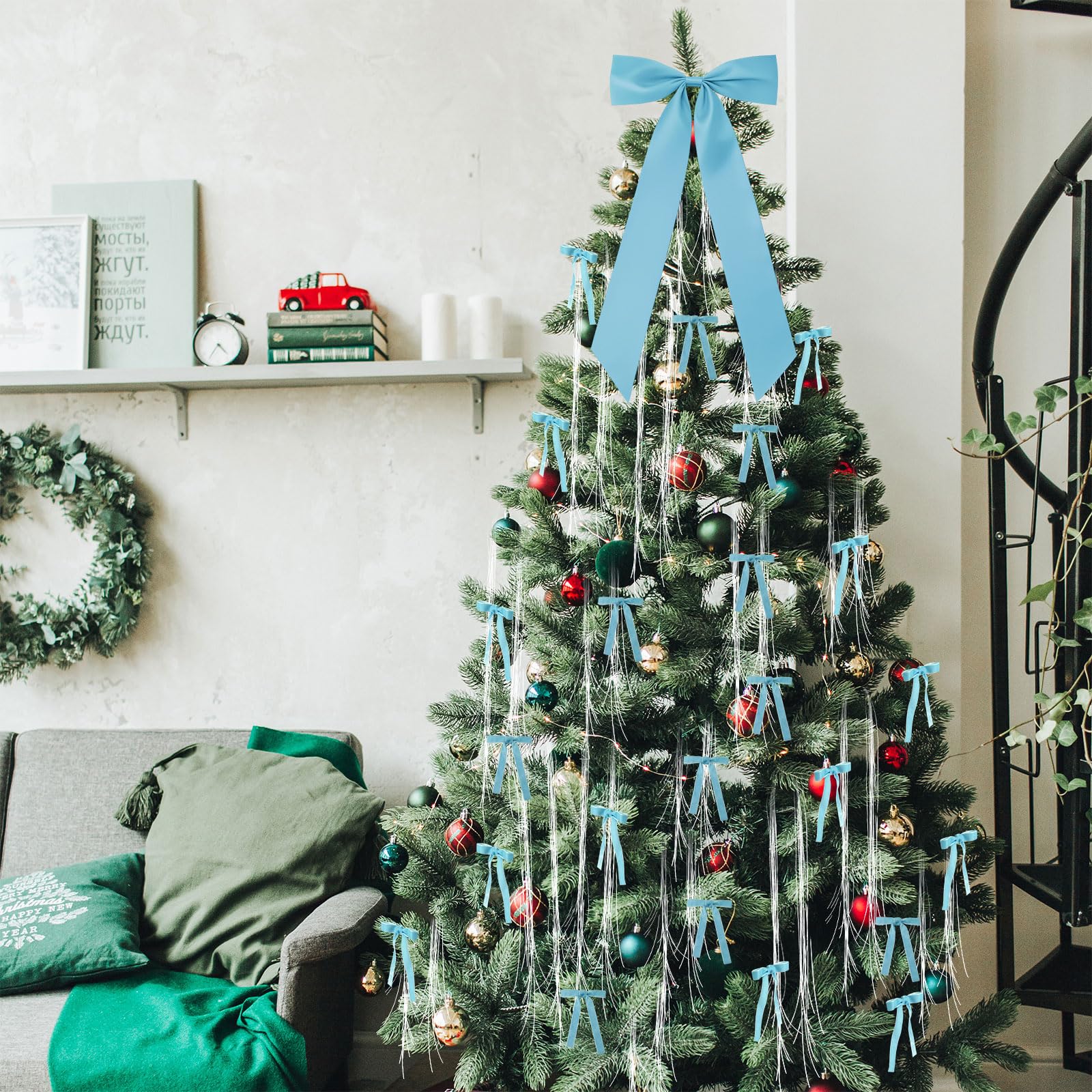 Christmas Clearance Sale Valentine's Day Decor Velvet Bows Christmas Tree Topper Bows & Tinsel Set Christmas Ornaments Bows for Xmas Tree Holiday Home Wedding Party Outdoor Christmas Decor Christmas Gifts, Gif Wrapping & DIY Project