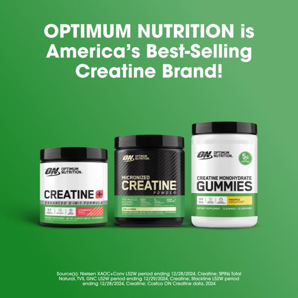 Optimum Nutrition Creatine Gummies (Pineapple) – 5g Creatine per Serving, 75 Gummies (25 Servings)  – Muscle, Power, Strength & Training Volume Support + Post-Workout Recovery – No Mixing, Gluten Free, No Synthetic Colors | Creatine Gummies Women