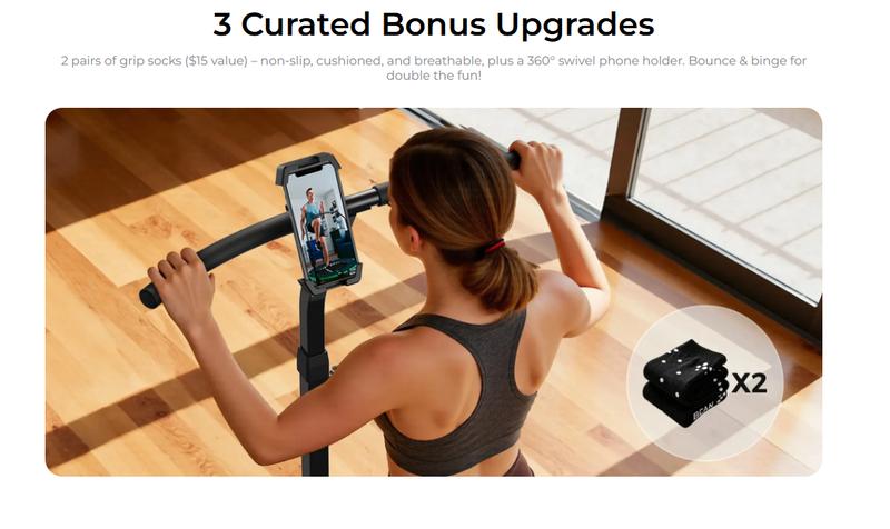 FED Fitness Bcan BT4 Soft Land Pro Adult Round Bungee Trampoline with Adjustable T-Handlebar — High Capacity Fitness Rebounder, 6 Resistance Levels & Bonus Accessories