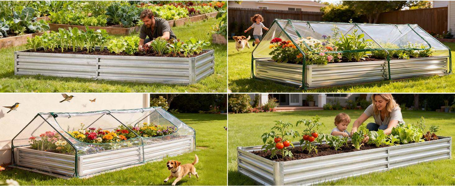utdoor Raised Garden Bed with Transparent Waterproof Cover for Growing Vegetables, Cold-Resistant Planter Box Kit with Large Screen Windows for Herbs & Flowers, 6x3x2ft