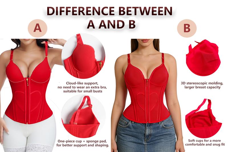 JOSHINE SHAPER Valentine's Day Gifts Women's Sexy Waist Training Corset with Heart Pattern, Small Cup Tummy Control, External Zipper, Breathable Fabric, Perfect for Gym & Daily Wear