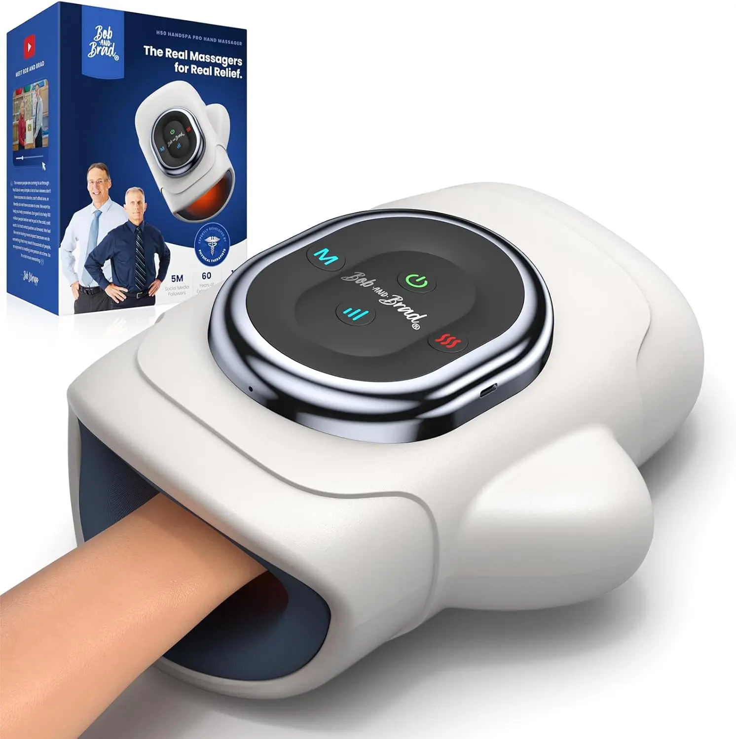 【Bob and Brad H50 Cordless Hand Massager】 with Heat Compression Portable for Arthritis and Carpal Tunnel, Pain Relief,Idea Gift Pressure Massage for Sensitive Skin Gifts for Women Men - Relaxing