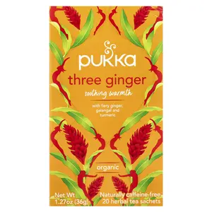 Pukka Herbs Organic Herbal Tea, Three Ginger, Caffeine Free, 20 Sachets, 1.27 oz (36 g)