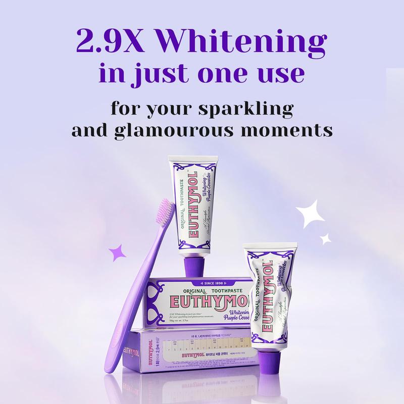 Euthymol Purple Whitening Toothpaste  (1 Pack) – Instantly Brightens Yellow & Sensitive Teeth, Tone-Up Effect, Long-Lasting Fresh Breath, Korean Oral Care