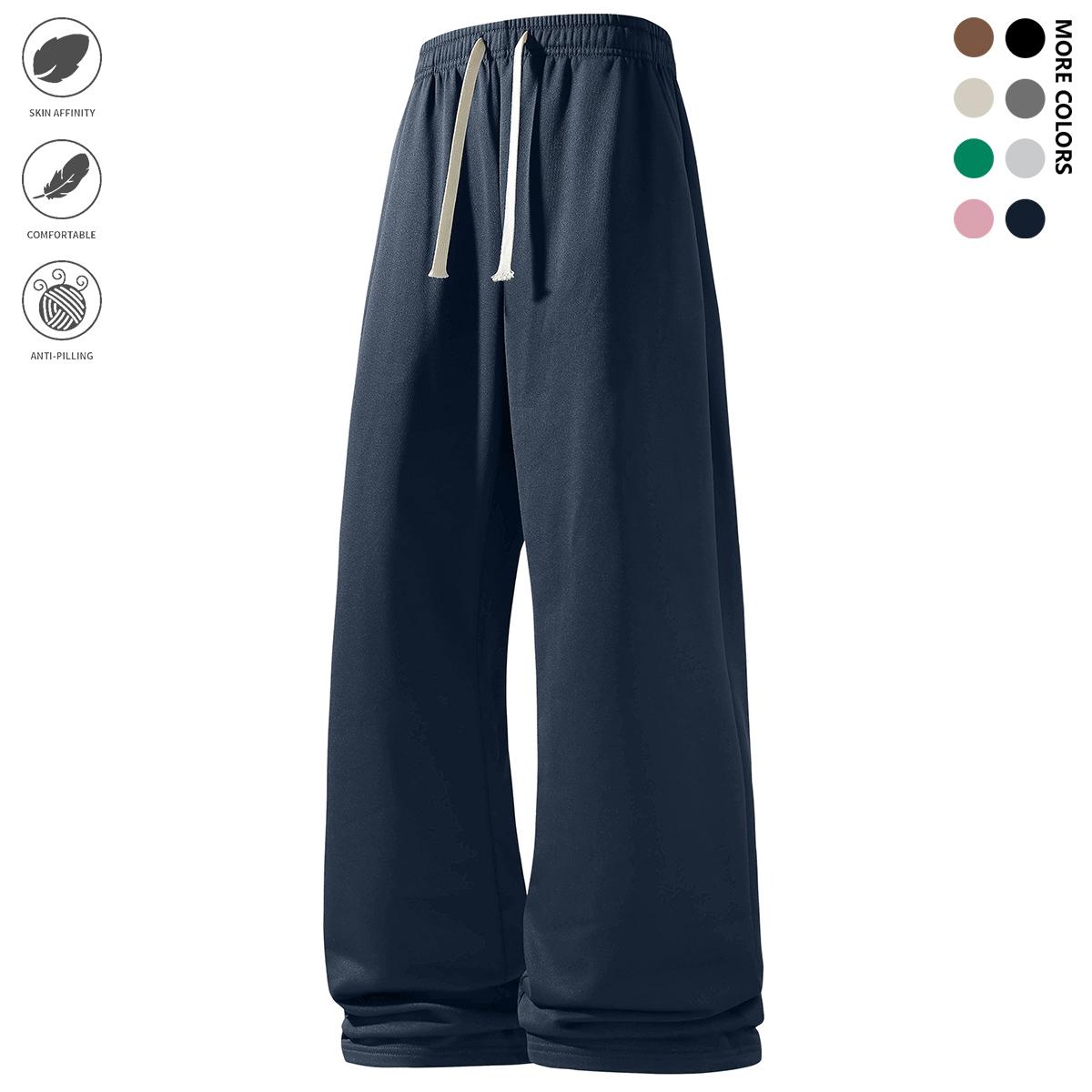 Men's casual sports pants, wide-leg pants, featuring an elastic waistband with drawstring design, casual sports pants suitable for running, fitness, and outdoor activities wear, sports pants, men's trousers