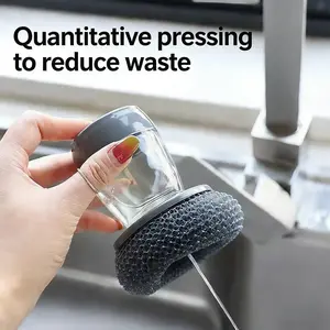 Soap Dispensing Dish Brush with Removable Scrubber for Flat Pans & Plates Easy Press Design Scratch-Free Cleaning Ergonomic Soap Dispenser Brush Kitchen Essential Sponges