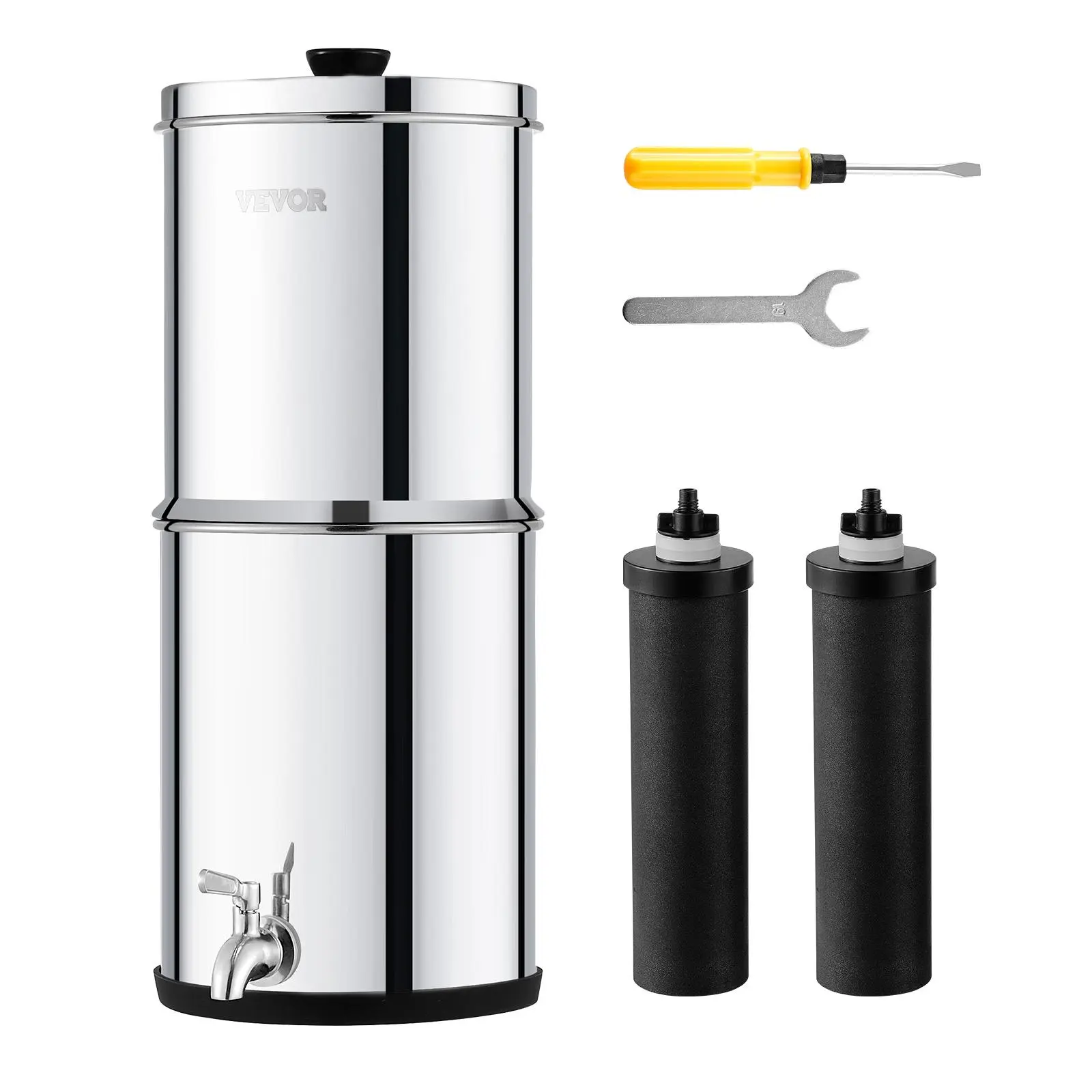 【Summerfinds】VEVOR Gravity-fed Water Filter System, 2.25G 304 Stainless-Steel Countertop System, Water Filtration System, Reduces Lead and up to 99% of Chlorine, with 2 Carbon Filters & Spigot, for Home Camping RV