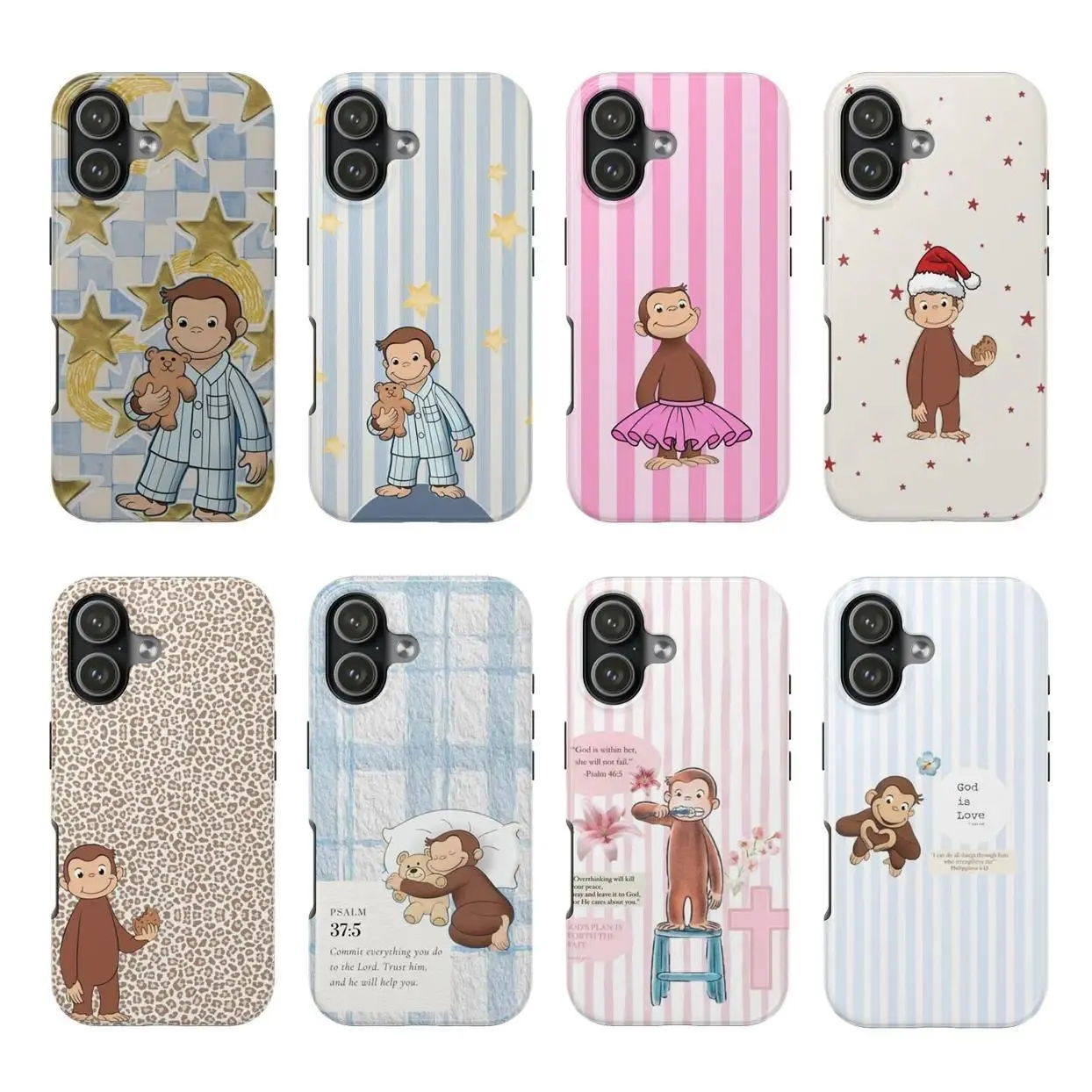 8 Vers Curious George Stripe Tough Phone Case, Cutest Design Case Cover,phone Case Suitable for Iphone 11/12/13/14/15/16/17 Pro Promax Plus Air