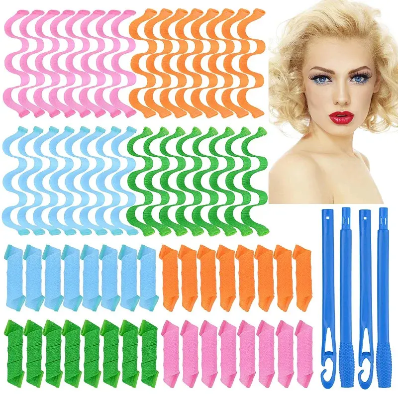 Magic Wave Formers 12pcs  Curlers Spiral Rollers for Women Easy Use Natural Hairstyle Tools No Chemical Damage heatless   curling iron flexi rods curls Black Micro Ring Hair Extension Kit French Combs Flexi Rods Curls Heatless Curls Rods Soft Heatless Rod