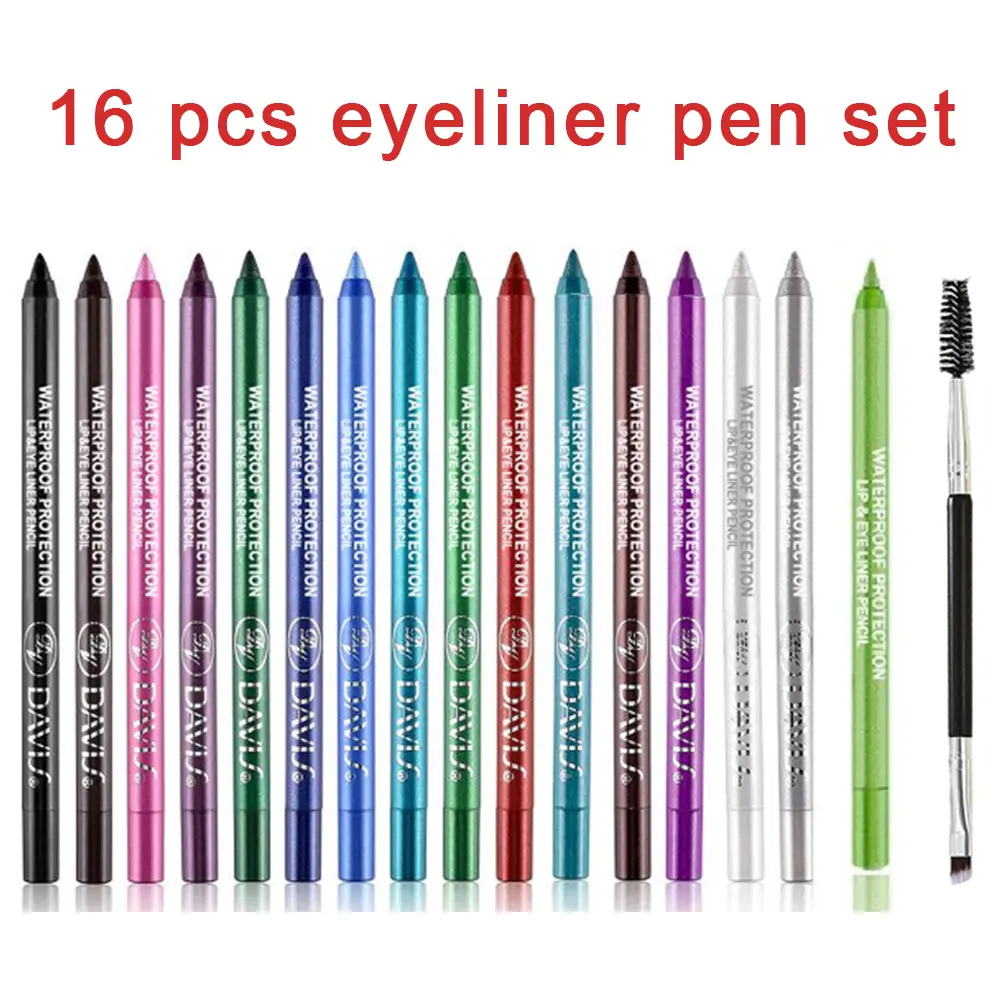 16 Colors Colorful Eyeliner Pencils Set Glitter Colored Eyeliner Pen Kit Metallic Pearl Green Purple White Blue Matte Eye Shadow Pencil Long Lasting Waterproof Professional Eye Makeup Pen Set (16Pcs)