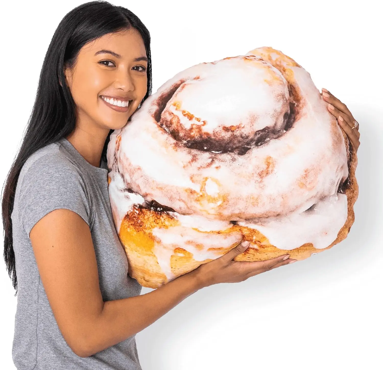 Much Comfort 22" 3D Gooey Cinnamon Bun Throw Pillow - Made with Super Soft & Ultra Premium Fabric - Cute, Comfortable, Plush, Stuffed, Round, Squishy Cushion for Home Decor - Best Funny Gift - Medium
