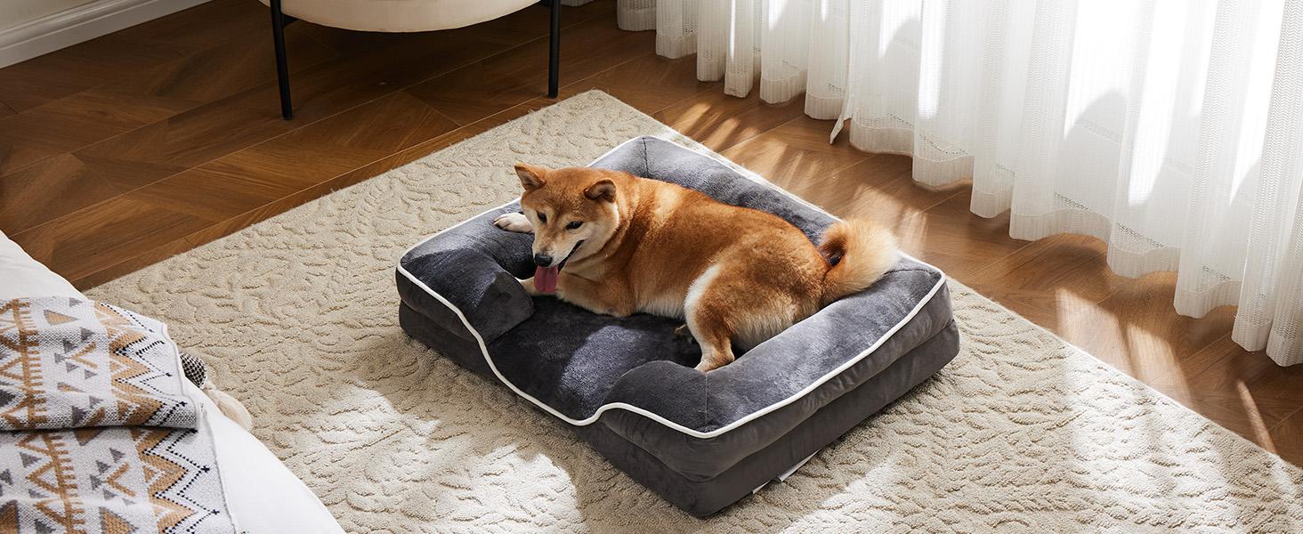 Orthopedic Dog Bed, Memory Foam Pet Bed for Medium Dogs with Washable Removable Cover Non-Slip Base Waterproof Liner Egg Crate Foam for Improved Sleep