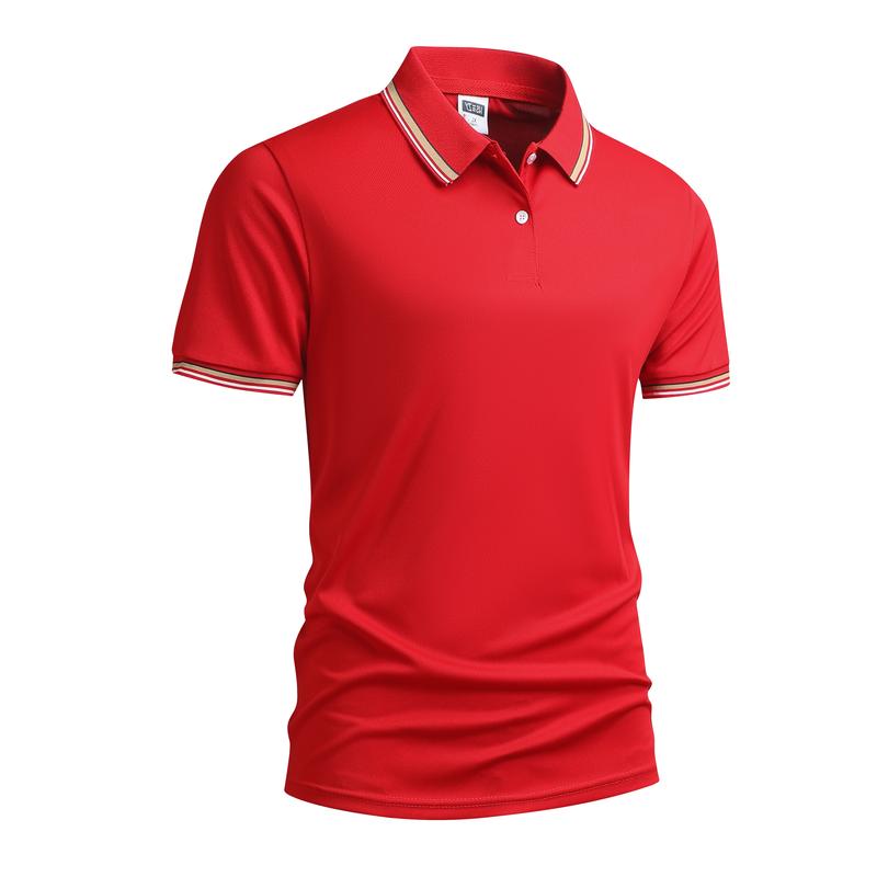 Men's Solid Black Polo Shirt with Orange & White Trim Turn-down Collar Short Sleeve Summer Versatile Business Casual Top Men's Solid Black Polo Shirt with Orange & White Trim Turn-down Collar Short Sleeve Summer Versatile Business Casual Top