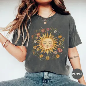 Comfort Colors Boho Spiritual Sun Shirt, Vintage Celestial Sun Graphic Tee, Bohemian Hippie Sun Shirt, Positive Vibes Summer Tee