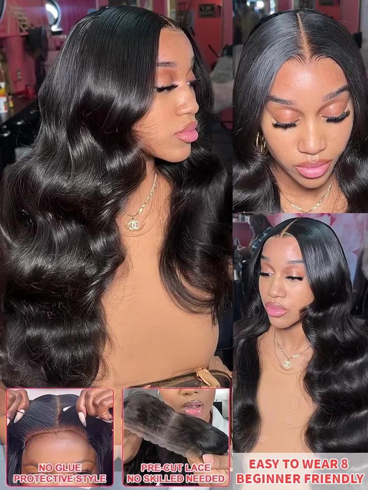 Body Wave Glueless Wigs Brazilian Pre Cut 13X4 Drawstring Glueless Hd Lace Wigs 14-36 Inches 6X4/5x5 Lace Closure Human Hair Wig For Women Pre Plucked Real Human Hair Ready To Wear Wig 180 Density