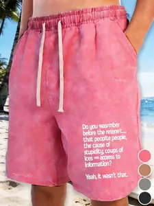 290G Washed, Vintage-Style Men'S Shorts with Unique White Text Print, High-Quality Batik, Slightly Worn-Out Look, Perfect for Beach Outings, Summer Adventures, Or Casual Wear, Machine Washable for Convenience