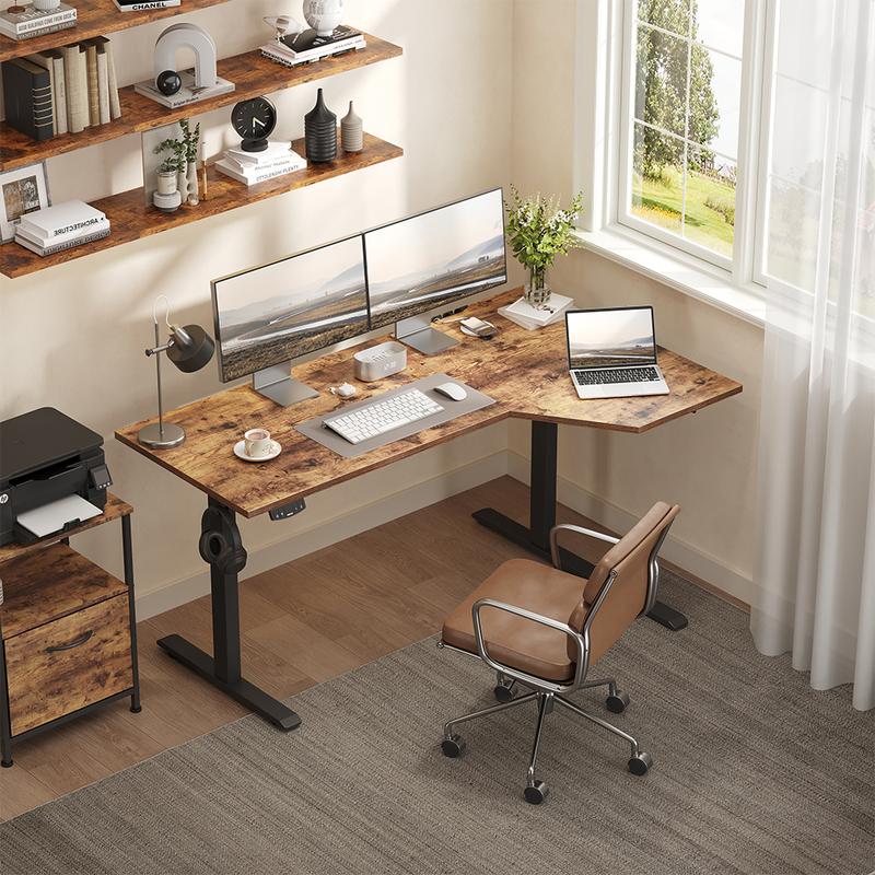 Agilestic 55.1 Inch /59 inch Electric L-Shaped Height Adjustable Standing Desk Sit to Stand Corner Desk with Memory Presets and Hooks Ergonomic Home Office Computer Desk for Workstations White