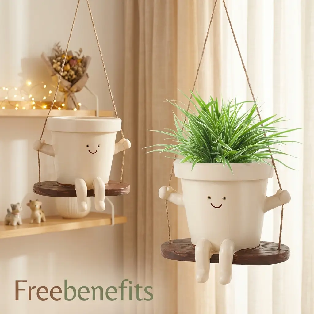 Hanging Planter Swing Face Plant Pot - Cute Resin Head Planters with  Drainage Hole Indoor Outdoor Plant Holder, Succulent/String of Pearls Flower  Pots, Unique Sitting Sway Pots, Gift Ideas for Mother -