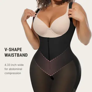 FeelinGirl Fajas Colombianas Shapewear Postpartum Body Shaper Butt Lifter Bodysuit with Zipper Crotch Plus Size