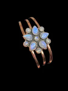 Copper & Rainbow Moonstone Cuff Bracelet