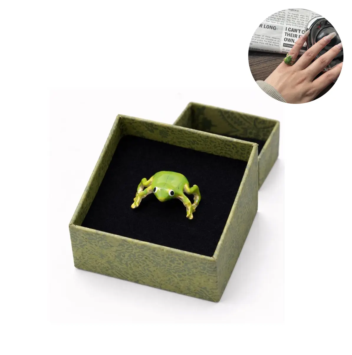 Tree Frog Ring for Women Cute Adjustable Funny Green Frog Ring Women's Jewelry Gifts in Stylish Green Box
