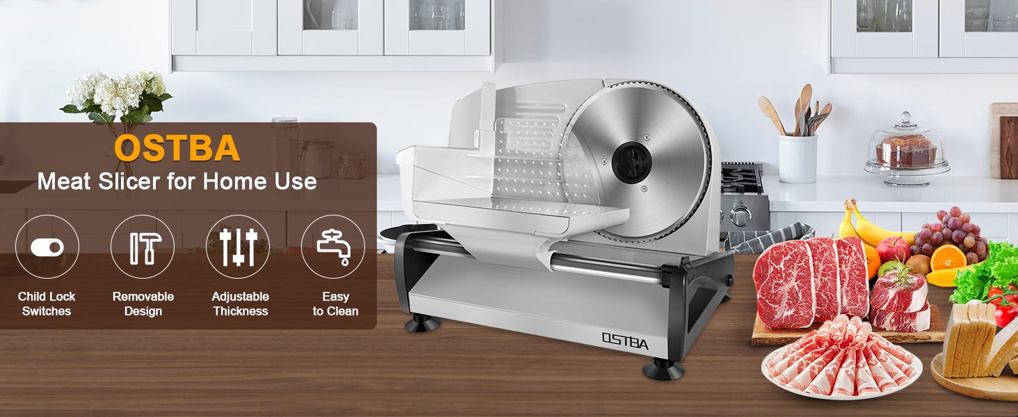 Meat Slicer 200W Electric Deli Food Slicer with 2 Removable 7.5" Stainless Steel Blades, Adjustable Thickness, Child Lock Protection, Easy to Clean Meat Slicer 200W Electric Deli Food Slicer with 2 Removable 7.5" Stainless Steel Blades, Adjustable Thickness, Child Lock Protection, Easy to Clean